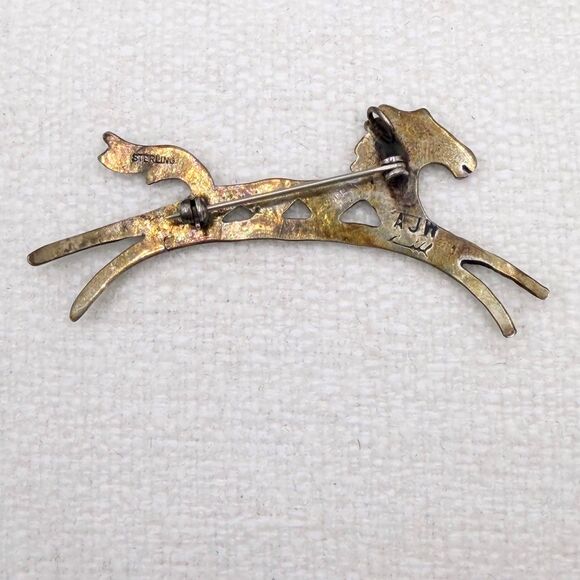 Vintage Sterling Silver Horse Brooch Pin Signed AJW Arrow Southwestern Artisan - Picture 4 of 10